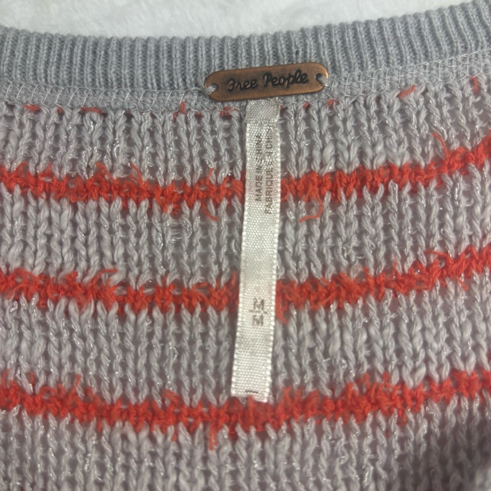Free People Women M Open Crochet Knit Judy Punk Orange‎ Striped Lace Up Sweater - Picture 10 of 13